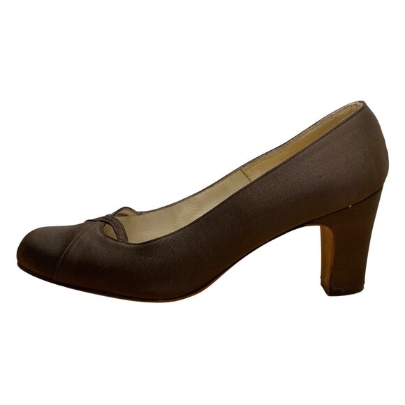 Saks Fifth Avenue Women’s Brown Satin Closed-Toe Pumps Low Heel Elegant Style Si - Picture 4 of 9